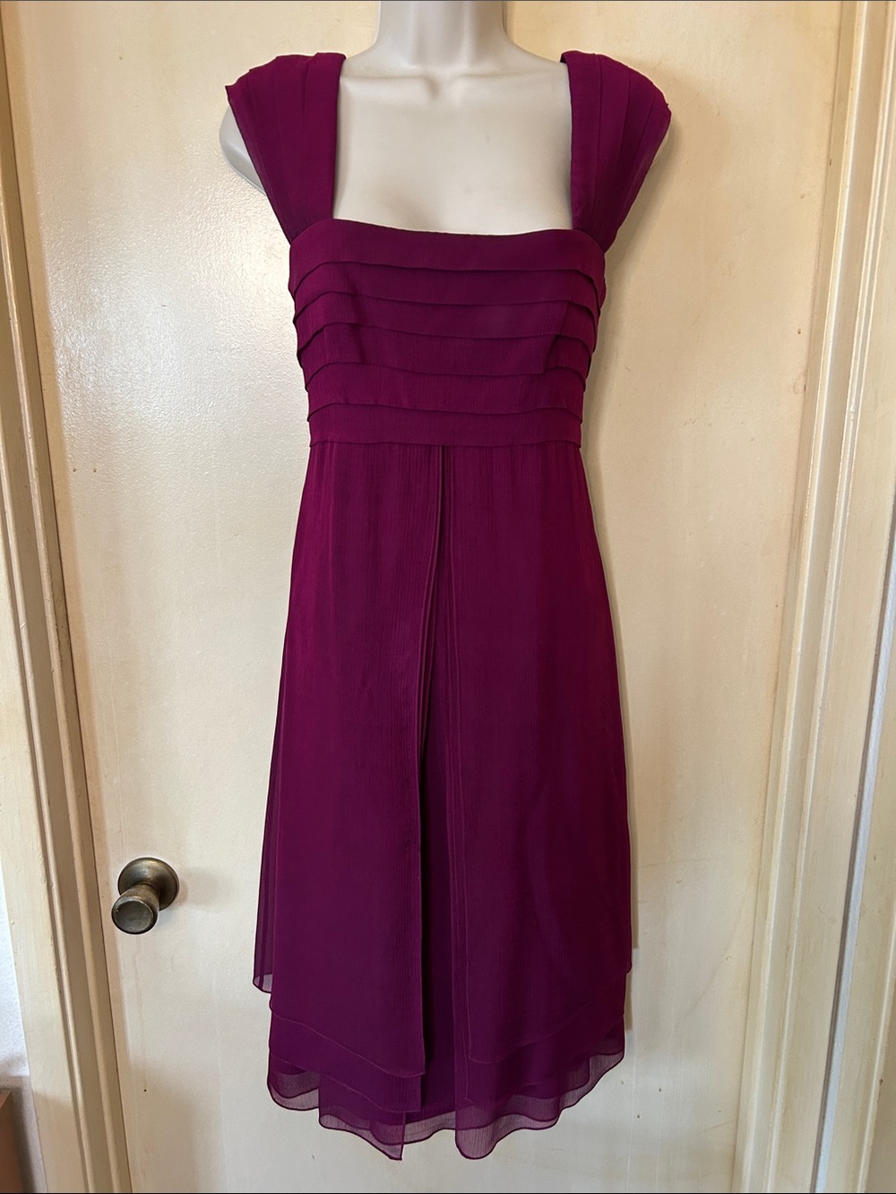 Tadashi Shoji 100% Silk Plum Layered Bodice Midi Dress size 8